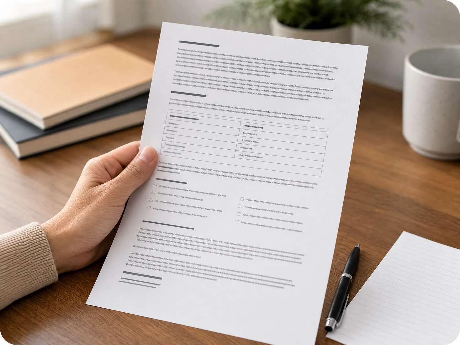 A hand holding an official document